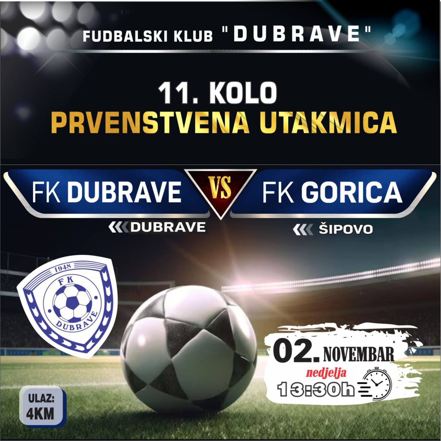 Derbi u Dubravama: FK Dubrave dočekuju FK Goricu iz Šipova