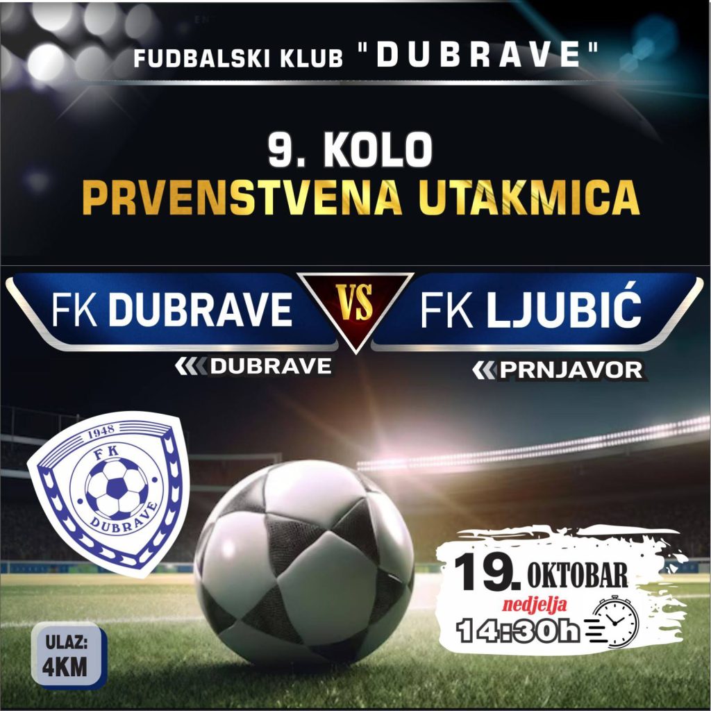 Prvenstvena utakmica između FK Dubrave i FK Ljubić u nedjelju