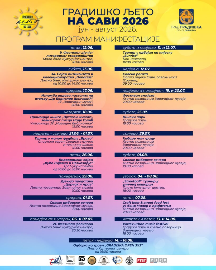 „Gradiško ljeto na Savi 2026“ se nastavlja uz vinski festival, koncerte, sportske turnire i brojne sadržaje